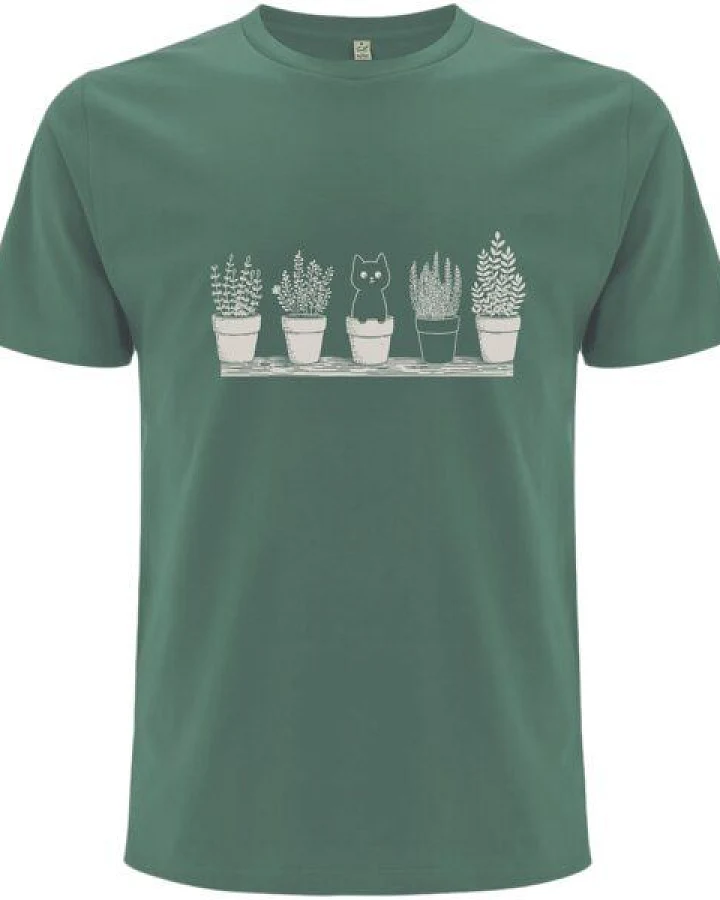 Spreecult Blumen Katze - Bio und Fair - Männer Unisex T-Shirt - Pot Cat