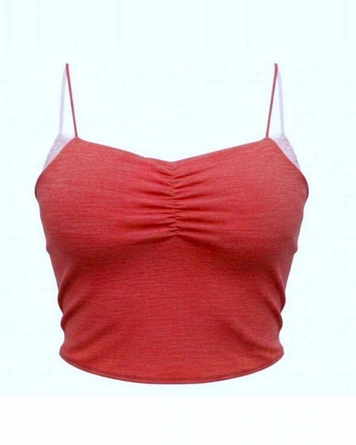 körber mode Spaghetti Top mit Raffung feminin aus Merinowolle & Modal, rot meliert