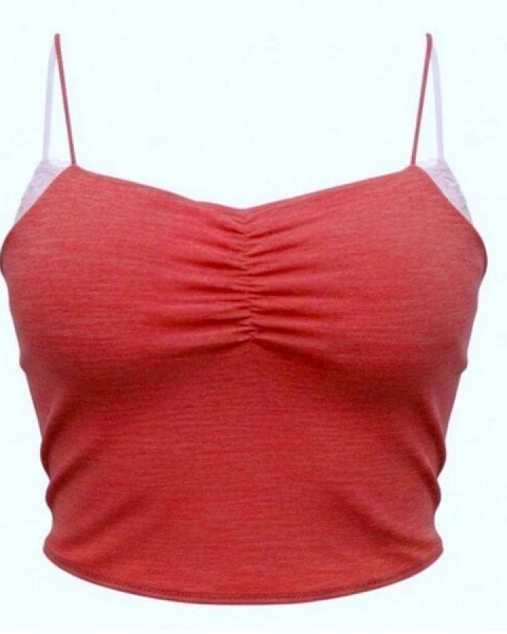 körber mode Spaghetti Top mit Raffung feminin aus Merinowolle & Modal, rot meliert