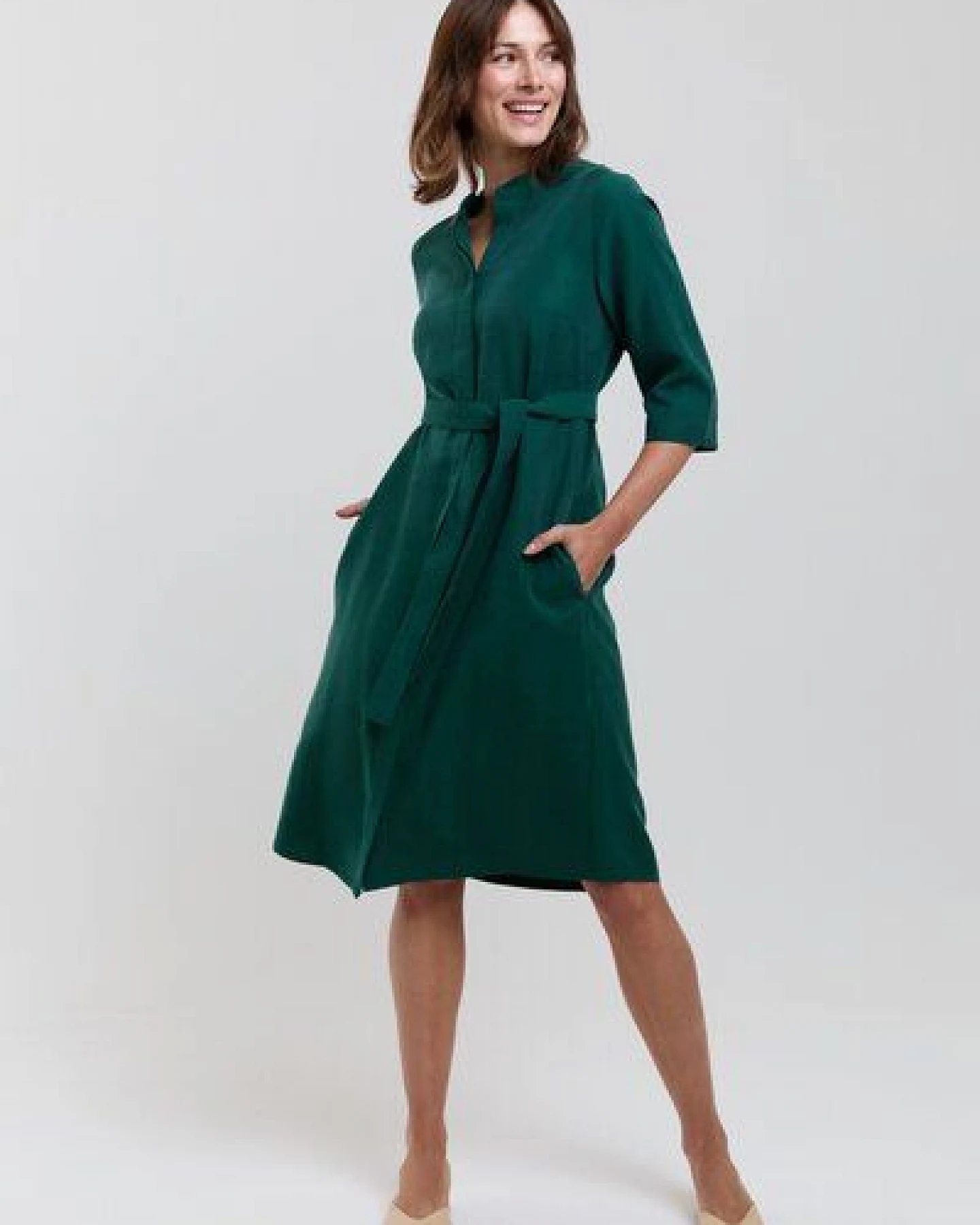 AYANI Anne Elegantes Midi Hemdblusenkleid aus TENCEL – Ansicht 2
