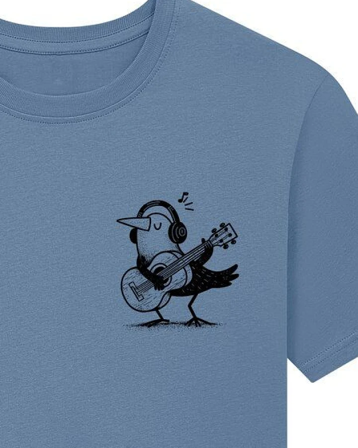 Spreecult kleiner Gitarren Vogel - Bio und Fair - Männer Unisex T-Shirt - Guitar Bird