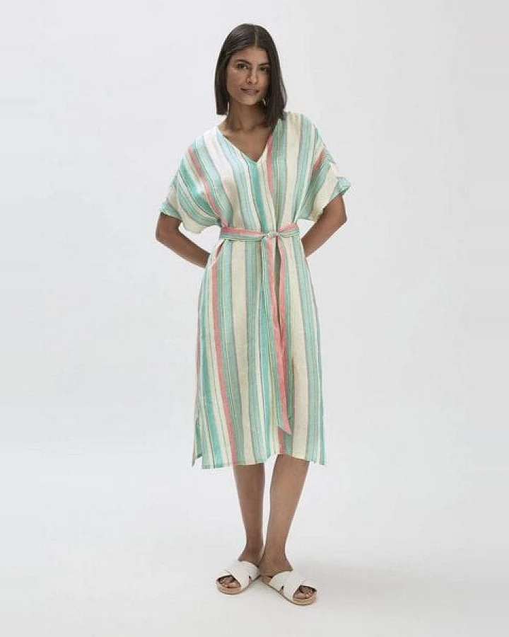 hessnatur Streifen Kleid Midi Relaxed aus reinem Leinen