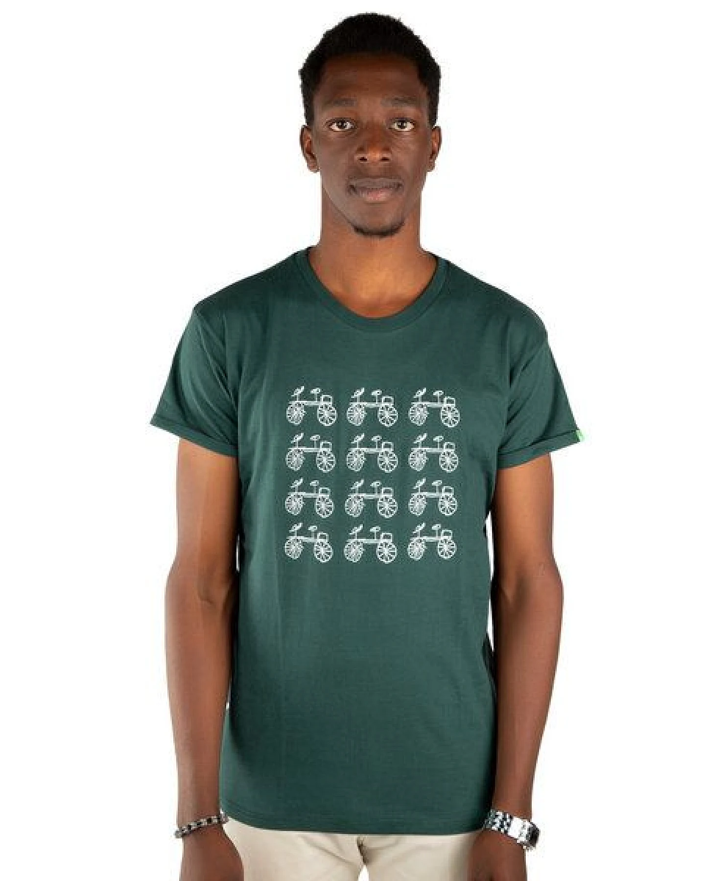 Kipepeo-Clothing Herren Print T-Shirt aus Bio-Baumwolle FAHRRAD Dunkelgrün Made in Africa – Ansicht 2