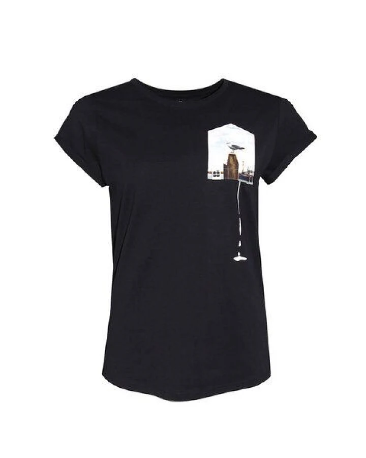 FÄDD Damen T-Shirt Rundhals Bio-Baumwolle "Glücksschiss BT" Navy Schwarz