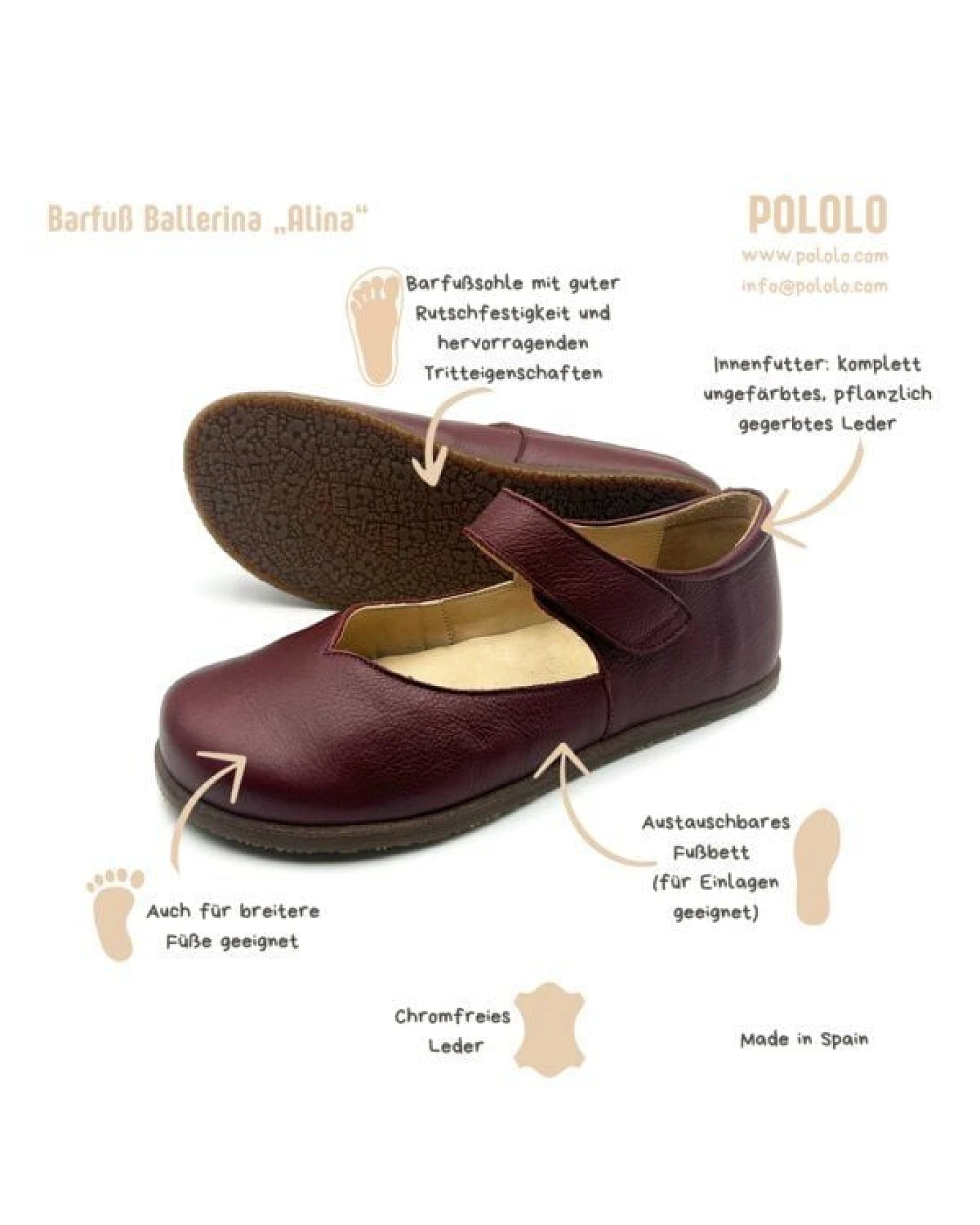 Pololo Barfuß-Ballerina „Alina“ – Eleganz und Gesundheit für Deine Füße – Ansicht 4