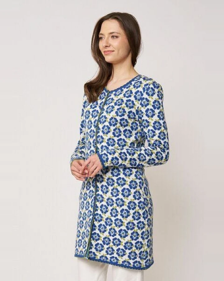 LANA Organic Strickjacke Jaquard für Damen, Modell Eva lang