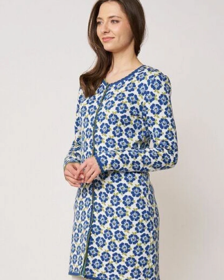 LANA Organic Strickjacke Jaquard für Damen, Modell Eva lang