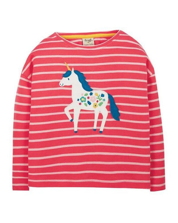Frugi Langarm-Shirt Einhorn gestreift Toti Boxy Top