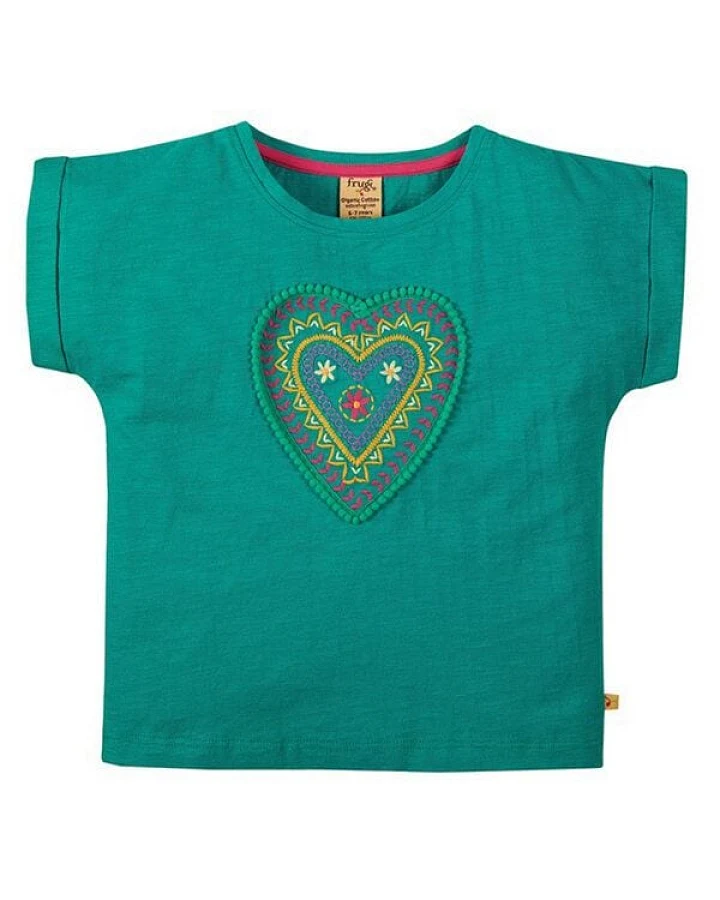 Frugi T-Shirt Herz in pazifik-grün Sophia Slub T-Shirt Jewel/Heart