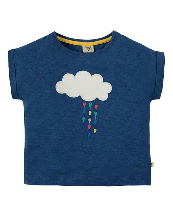 Frugi T-Shirt Wolke in blau Sophia Slub T-Shirt Marine Blue/Cloud