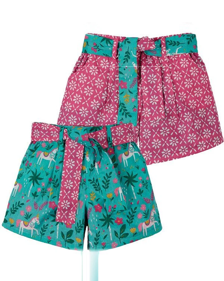 Frugi 2-in-1 WendeShorts Pferde in petrol-pink Seren Reversible Shorts Aqua Indian Horse