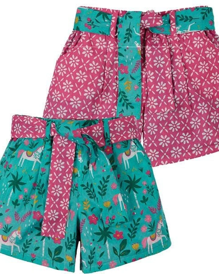 Frugi 2-in-1 WendeShorts Pferde in petrol-pink Seren Reversible Shorts Aqua Indian Horse