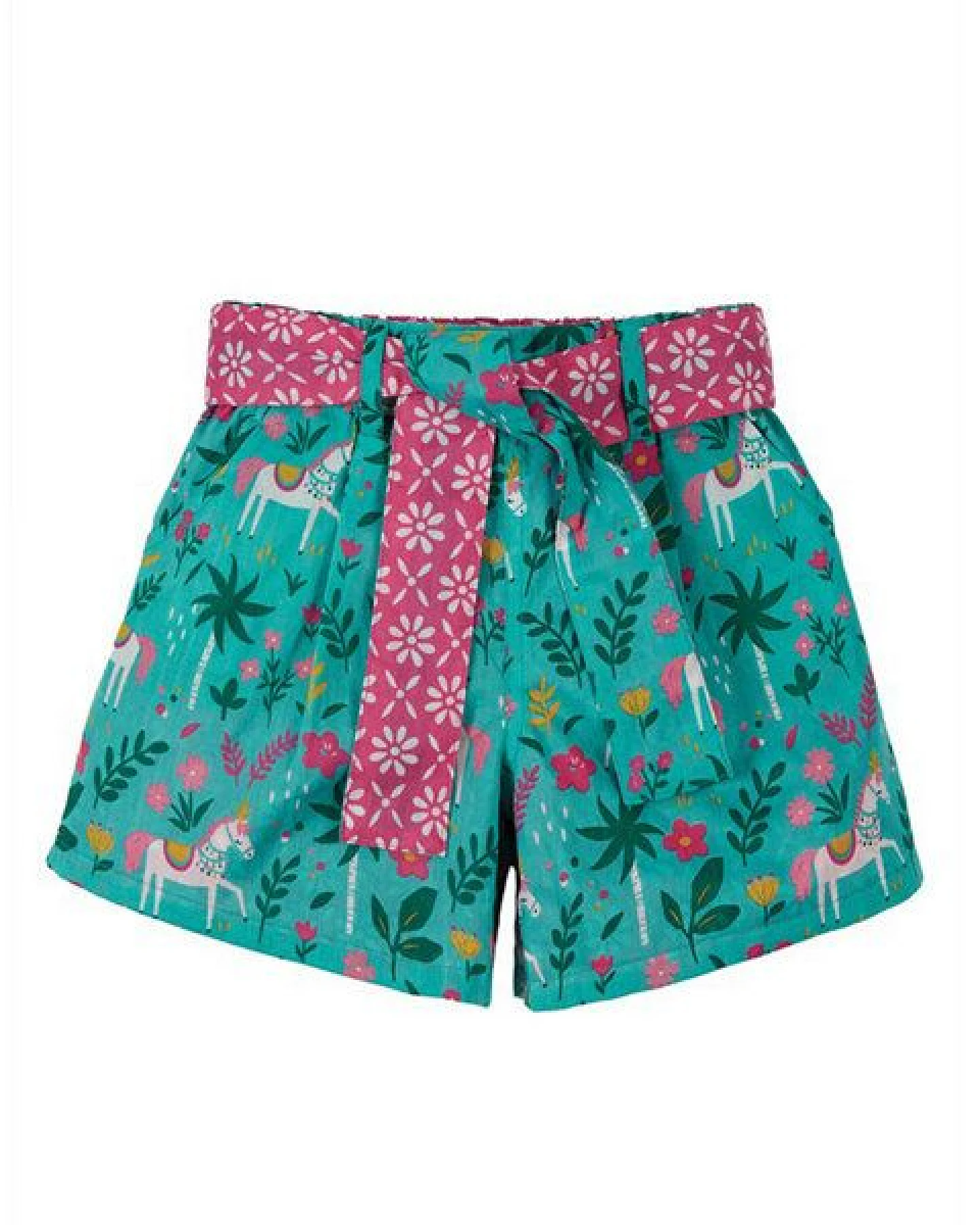 Frugi 2-in-1 WendeShorts Pferde in petrol-pink Seren Reversible Shorts Aqua Indian Horse – Ansicht 2