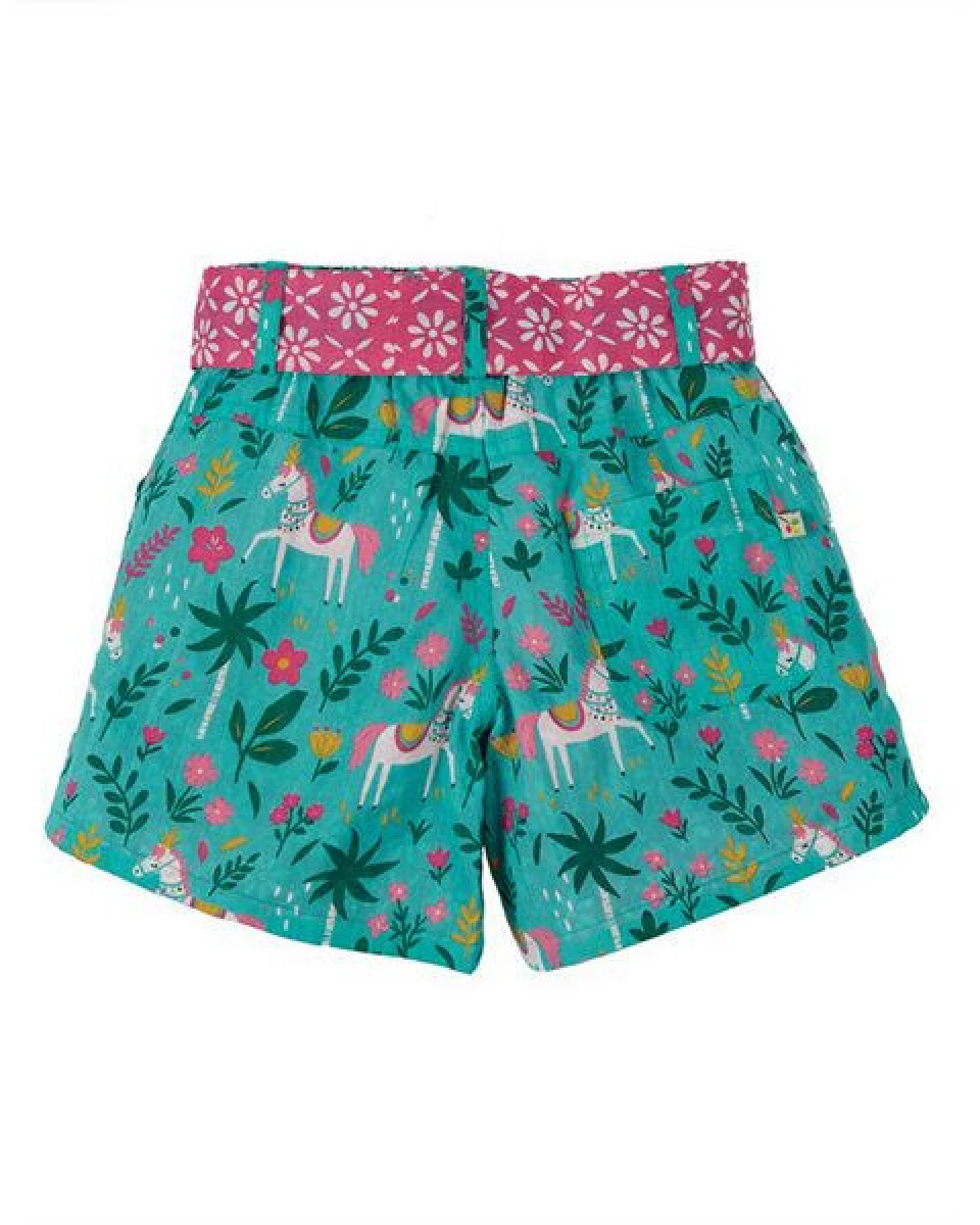 Frugi 2-in-1 WendeShorts Pferde in petrol-pink Seren Reversible Shorts Aqua Indian Horse – Ansicht 4