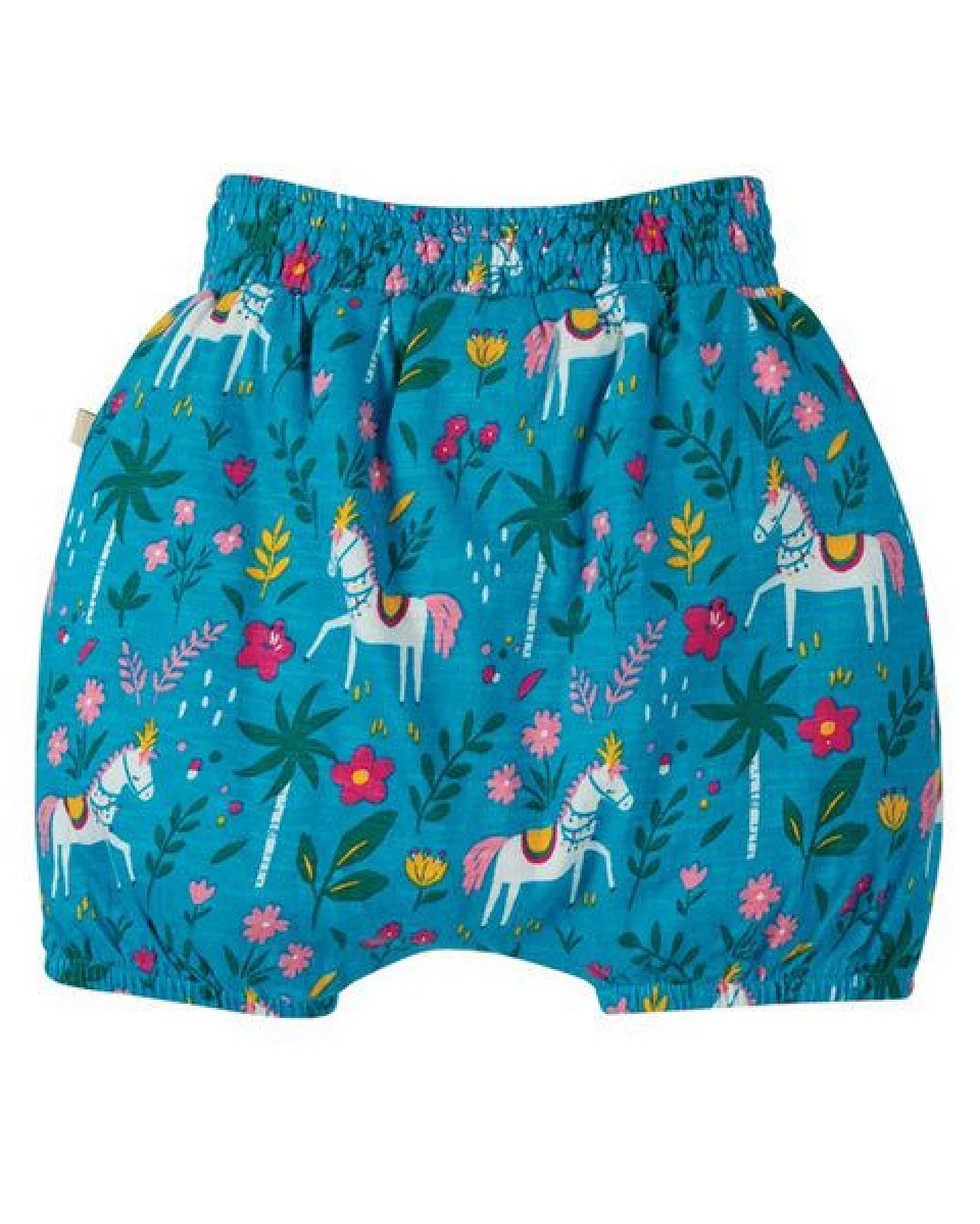 Frugi Bloomer Pferde in petrol Steph Smocked Shorts Teal Indian Horse – Ansicht 3