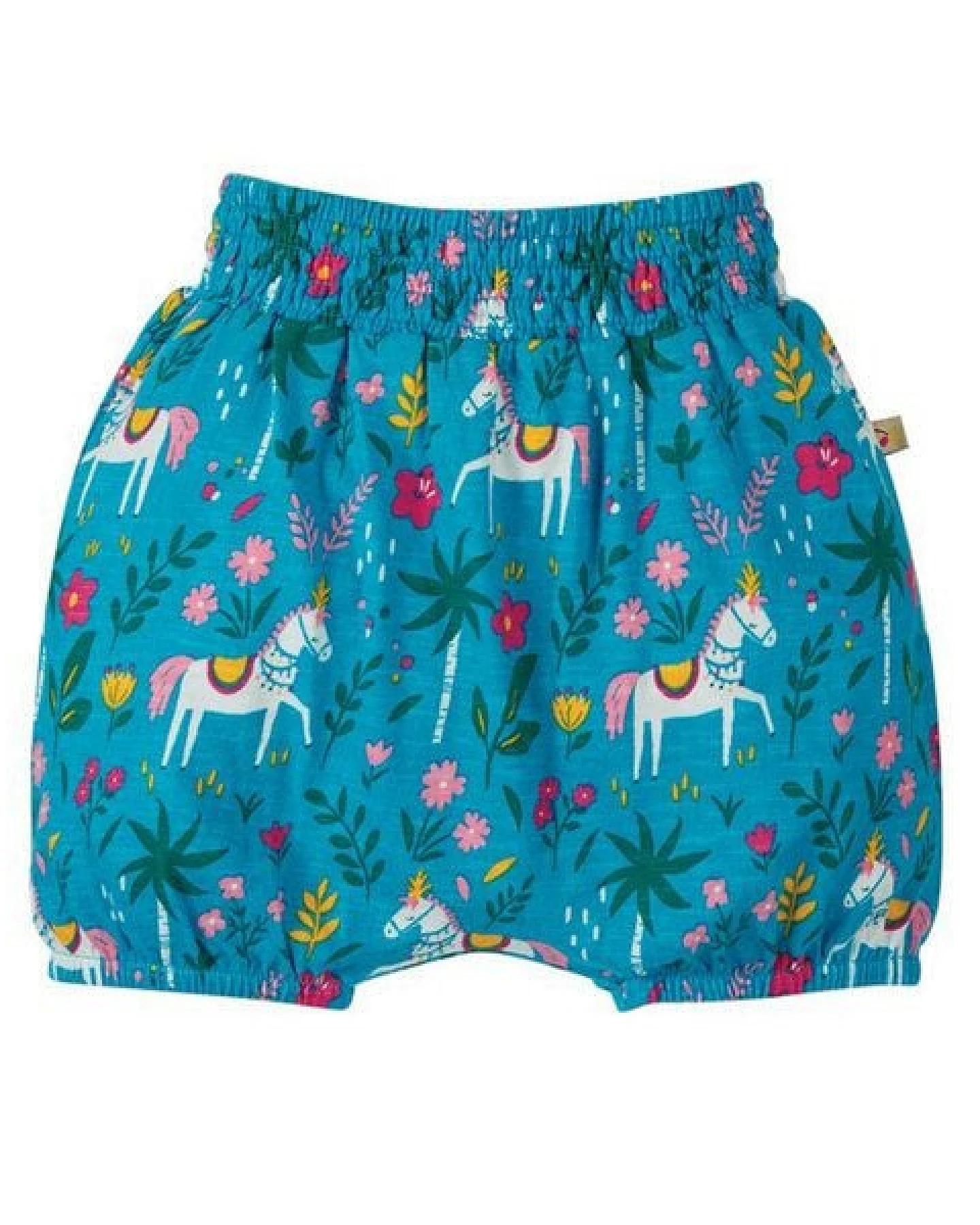 Frugi Bloomer Pferde in petrol Steph Smocked Shorts Teal Indian Horse – Ansicht 2
