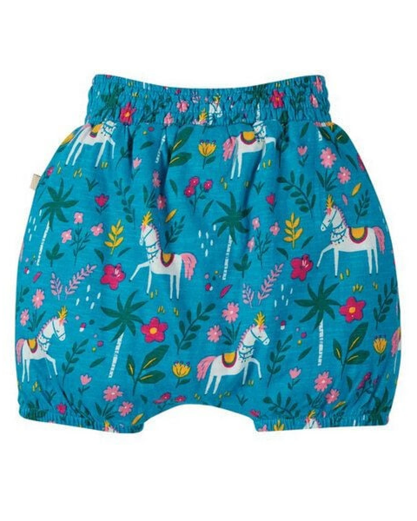Frugi Bloomer Pferde in petrol Steph Smocked Shorts Teal Indian Horse – Ansicht 3