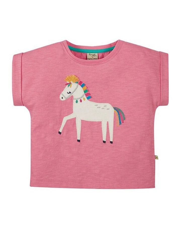 Frugi T-Shirt Pferd in pink Sophia Slub T-Shirt Mid Pink/Horse