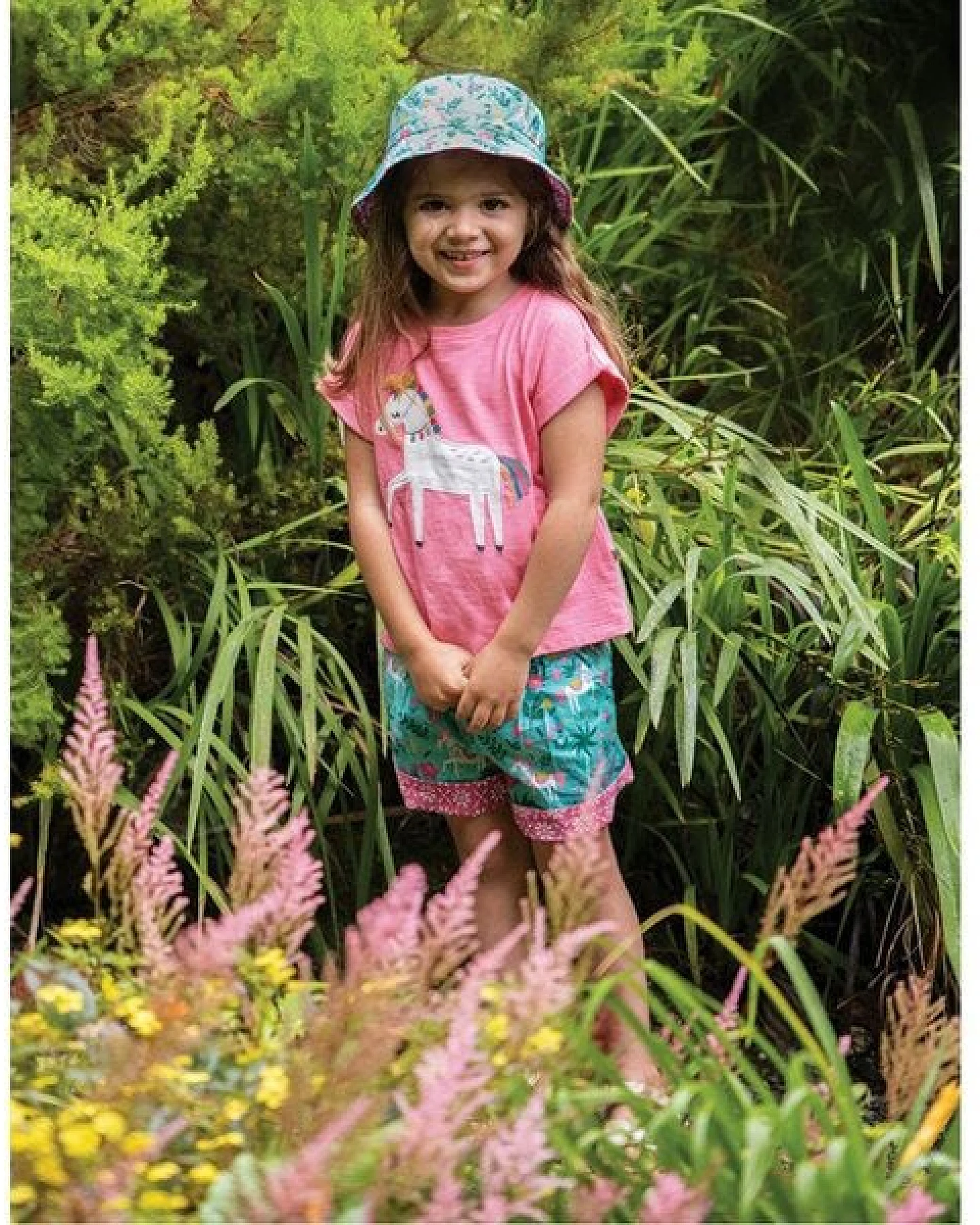 Frugi T-Shirt Pferd in pink Sophia Slub T-Shirt Mid Pink/Horse – Ansicht 3