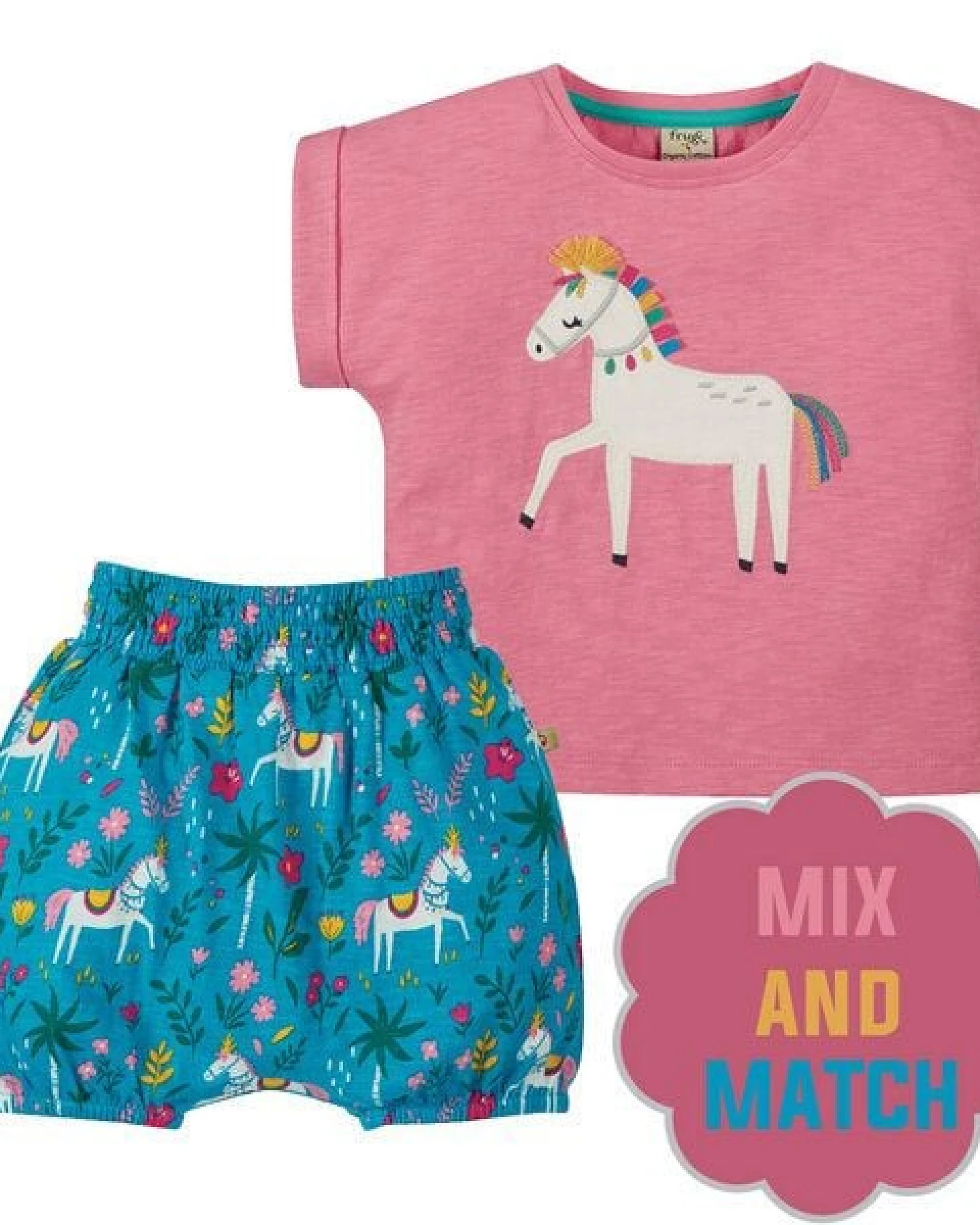 Frugi T-Shirt Pferd in pink Sophia Slub T-Shirt Mid Pink/Horse – Ansicht 2