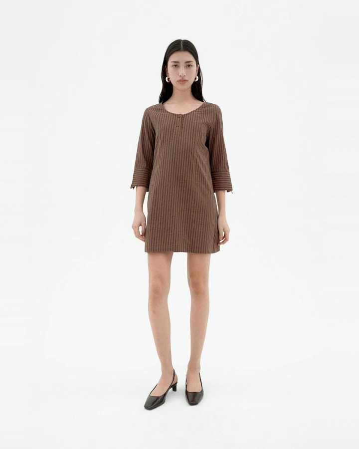 Thinking MU Damen vegan Kleid Maria Gestreift Braun