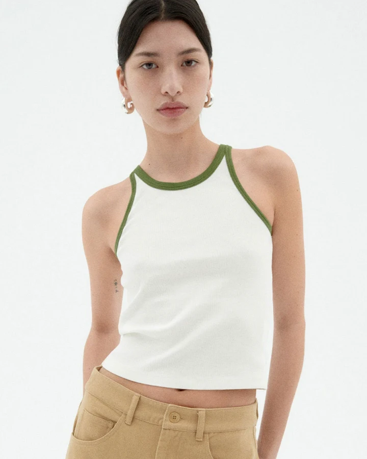 Thinking MU Damen vegan Top Harriet Contrast Weiß Grün