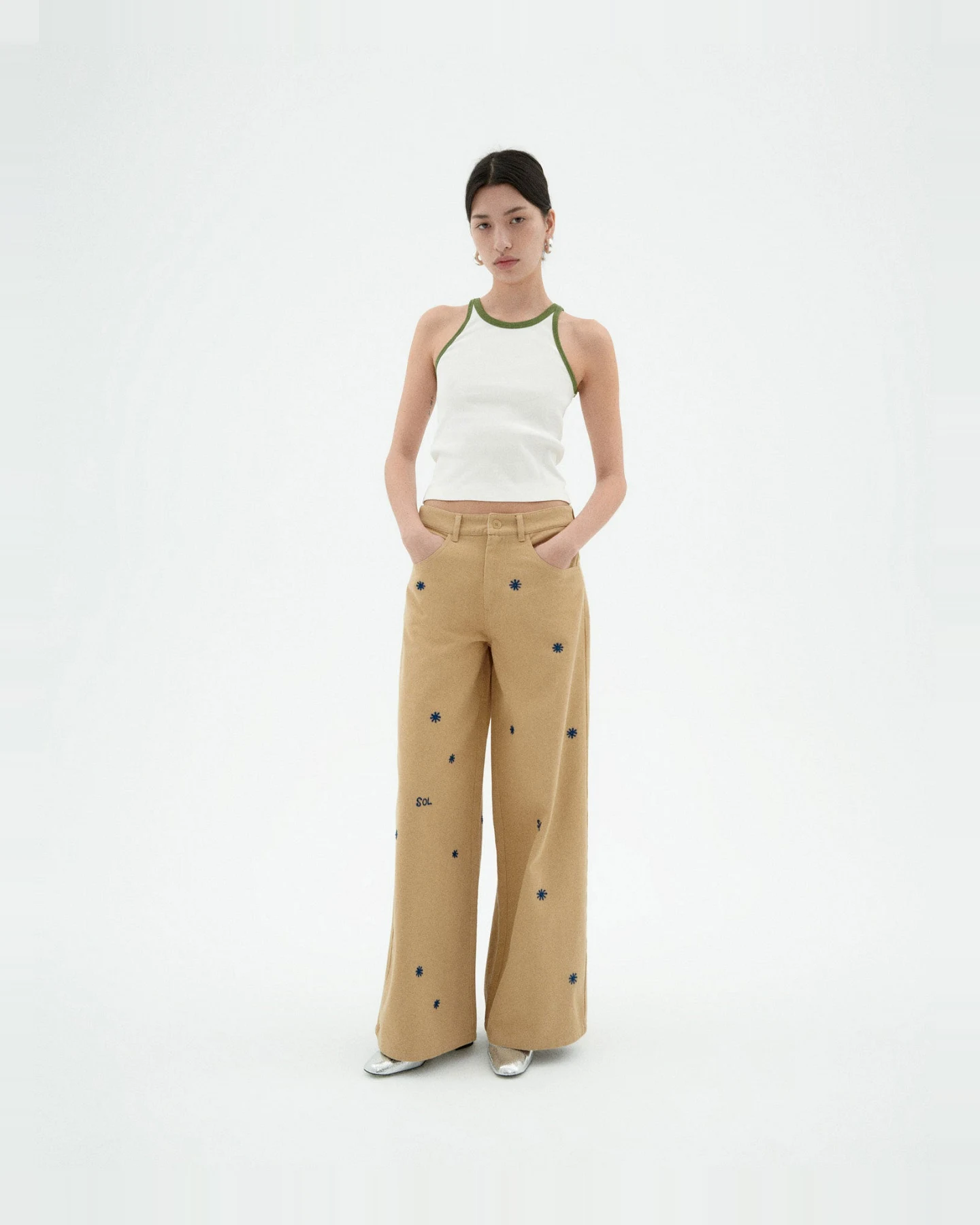 Thinking MU Damen vegan Top Harriet Contrast Weiß Grün – Ansicht 2