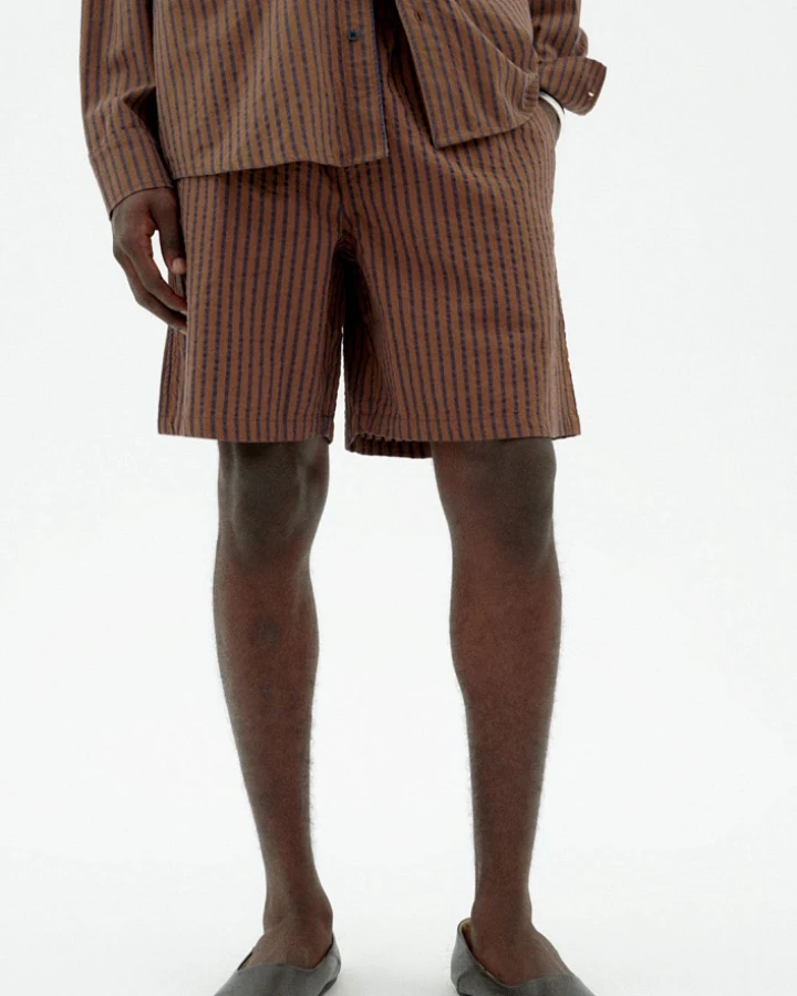 Thinking MU Herren vegan Shorts Bermuda Henry Braun Gestreift
