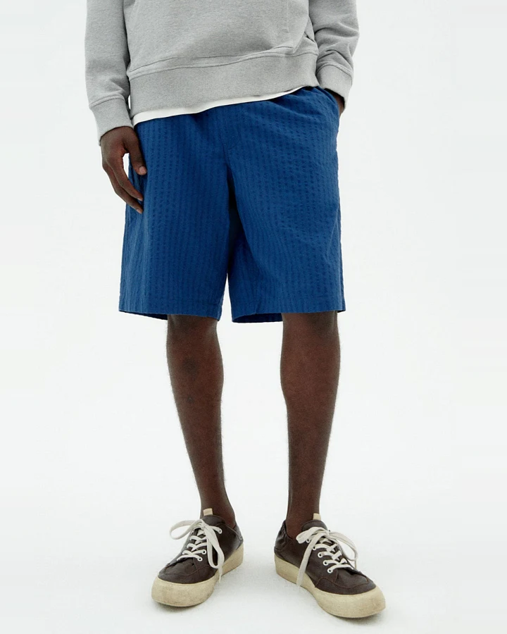 Thinking MU Herren vegan Shorts Seersucker Bermuda Gasper Blau