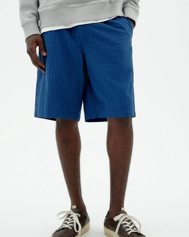 Thinking MU Herren vegan Shorts Seersucker Bermuda Gasper Blau