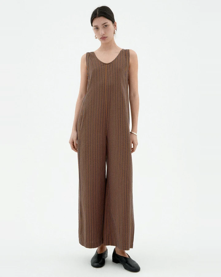 Thinking MU Damen vegan Jumpsuit Locker Janis Braun Gestreift