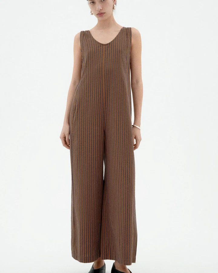 Thinking MU Damen vegan Jumpsuit Locker Janis Braun Gestreift