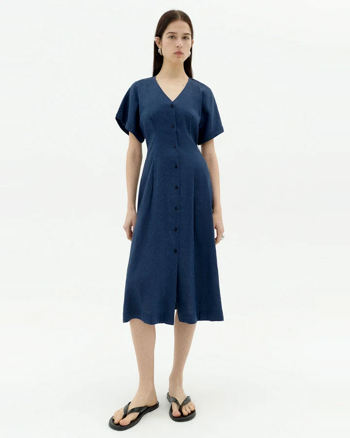 Thinking MU Damen vegan Kleid Fitted Waist Laura Marineblau