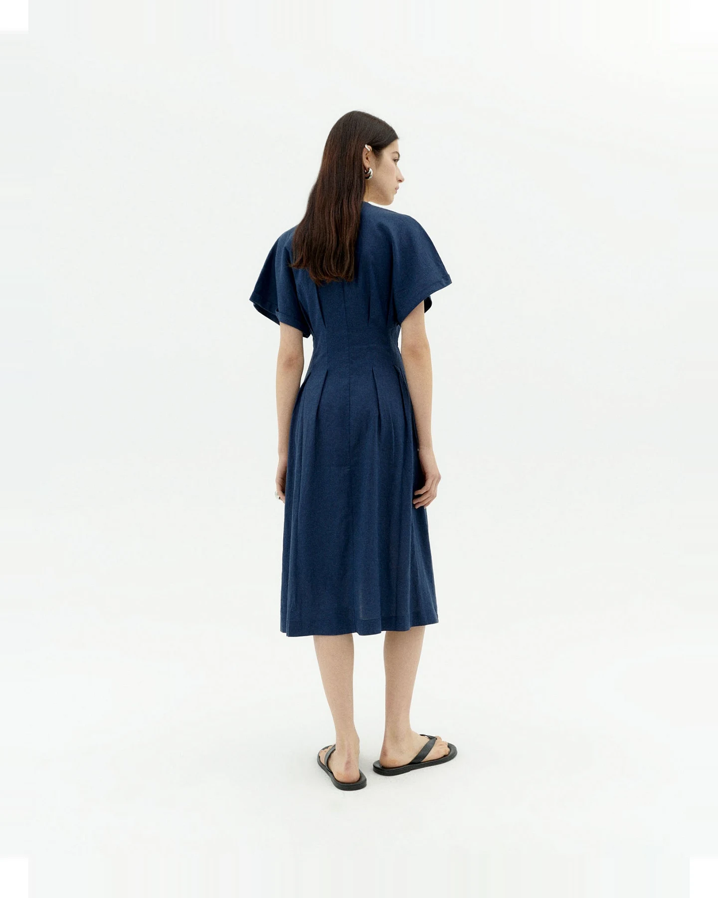 Thinking MU Damen vegan Kleid Fitted Waist Laura Marineblau – Ansicht 2