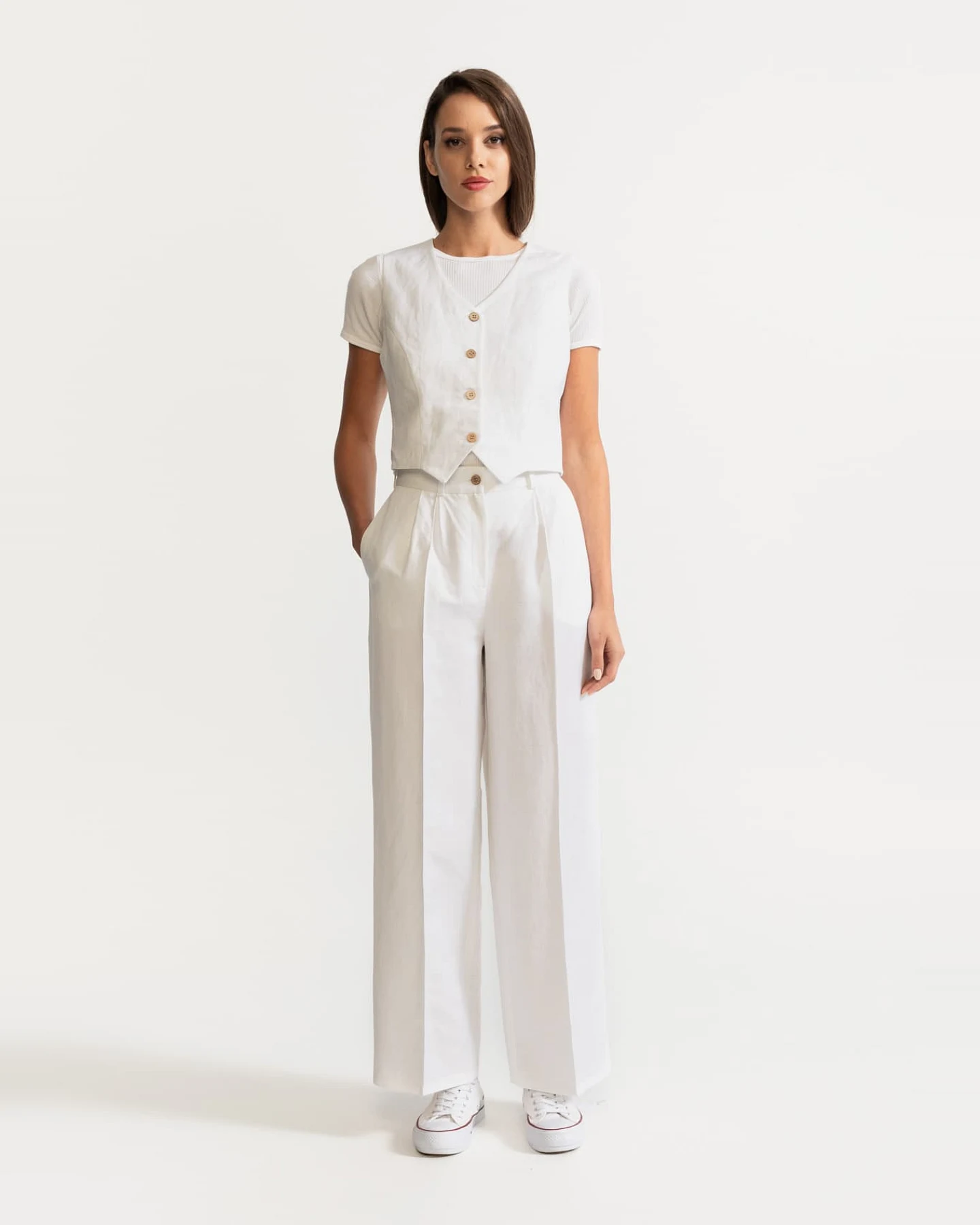 De IONESCU Damen vegan Hose Figa Leinen Weiß – Ansicht 2