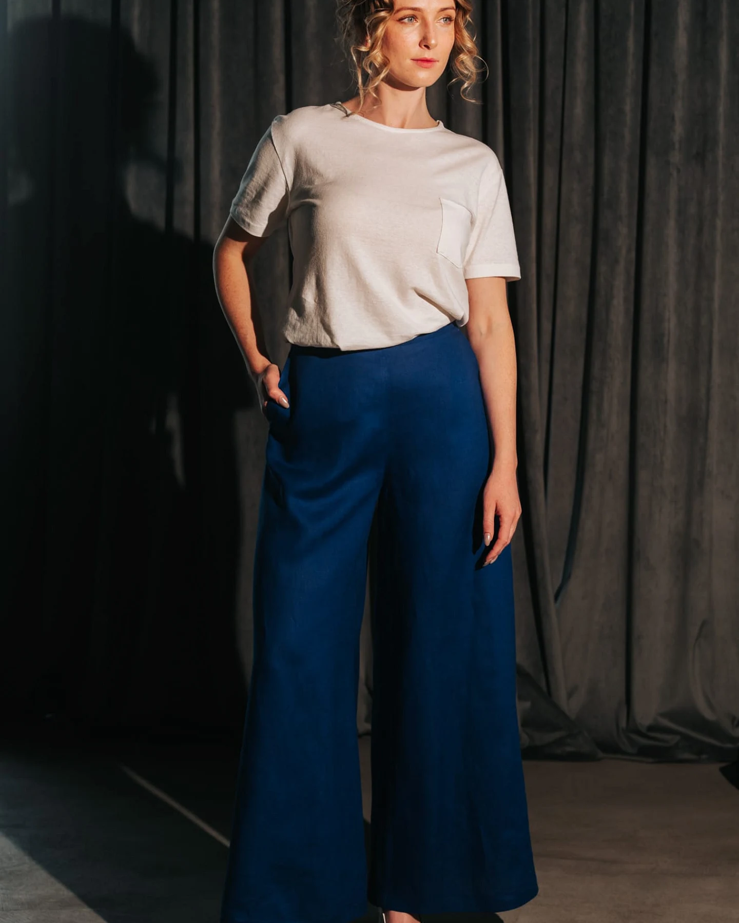 De IONESCU Damen vegan Hose Palazzo Leinen Königsblau – Ansicht 2