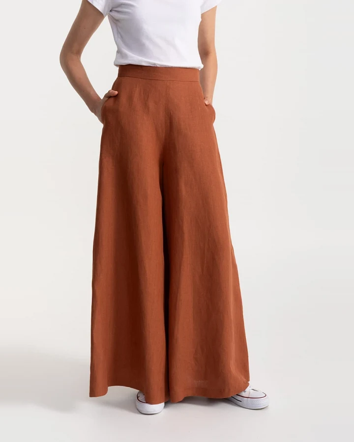 De IONESCU Damen vegan Hose Palazzo Leinen Terracotta