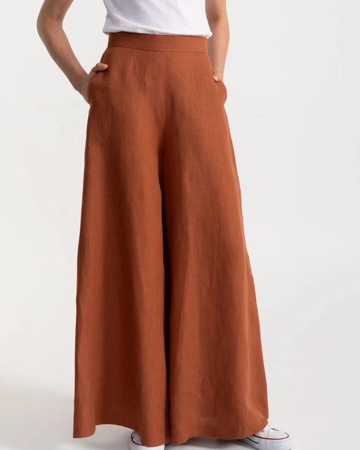 De IONESCU Damen vegan Hose Palazzo Leinen Terracotta