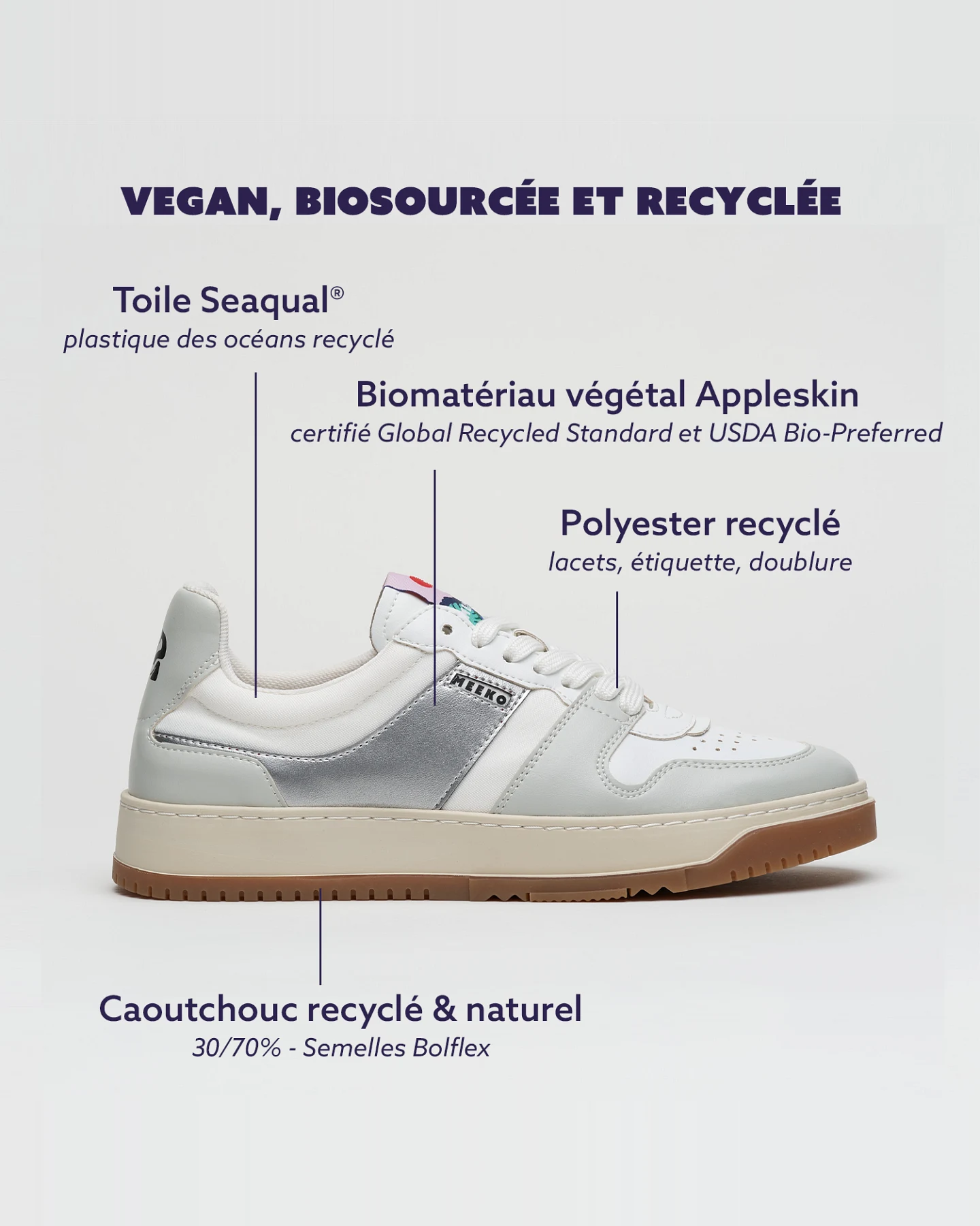 MEEKO Herren vegan Sneaker Kiboko Silber – Ansicht 2