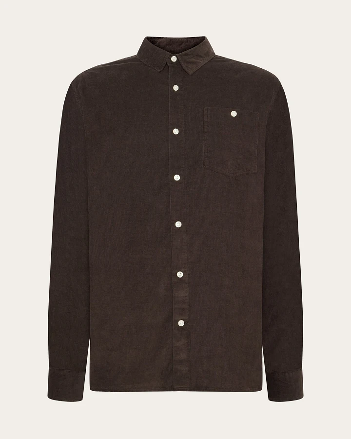 KnowledgeCotton Apparel Herren vegan Hemd Corduroy Regular Chocolate Torte