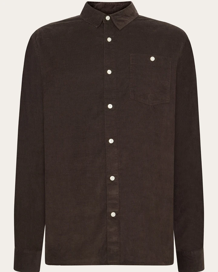 KnowledgeCotton Apparel Herren vegan Hemd Corduroy Regular Chocolate Torte