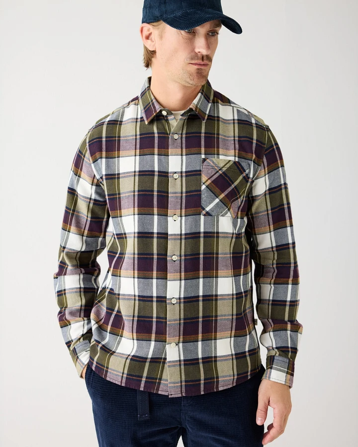 KnowledgeCotton Apparel Herren vegan Hemd Flanell Hellkariert Blau