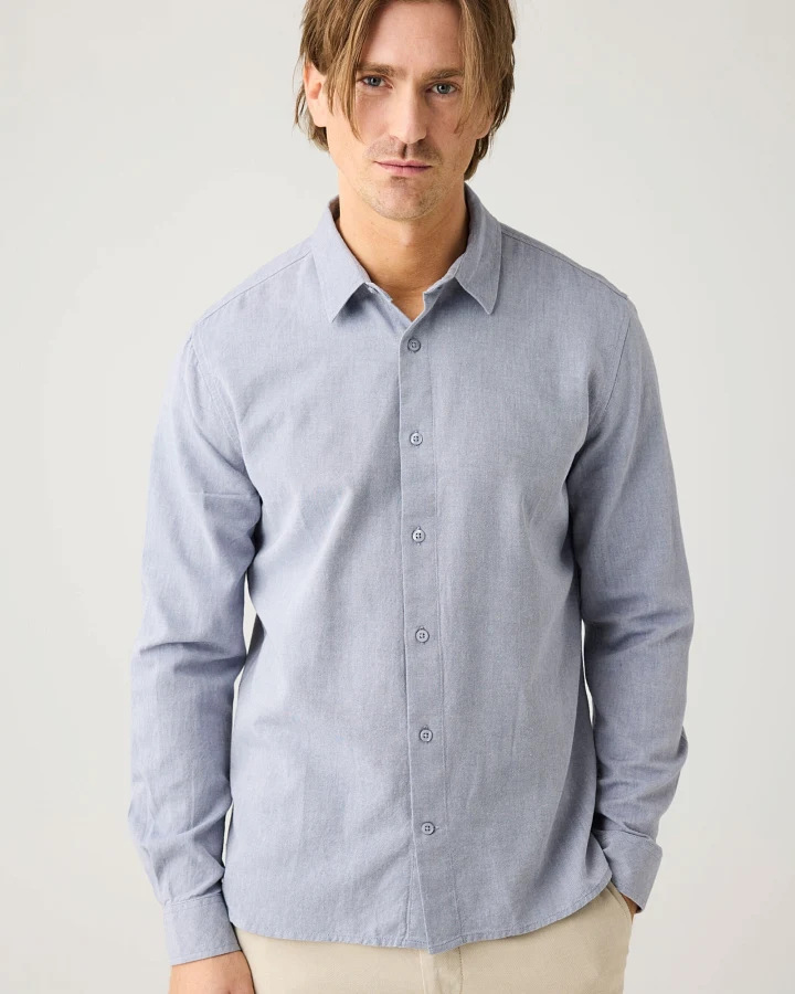 KnowledgeCotton Apparel Herren vegan Hemd Light Twill Vintage Indigo