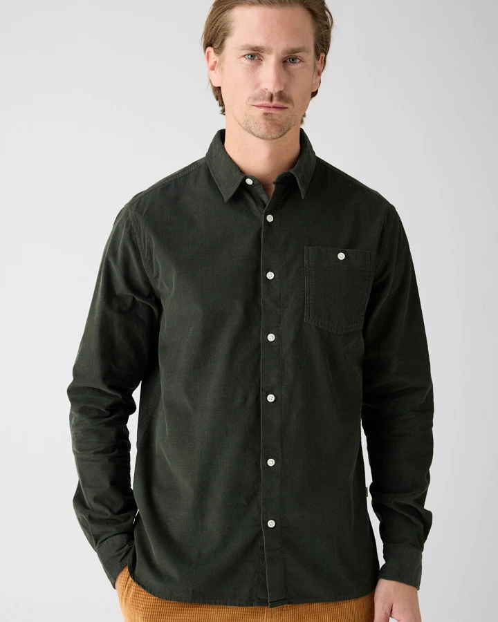 KnowledgeCotton Apparel Herren vegan Hemd Regular Corduroy Forrest Nachtgrün