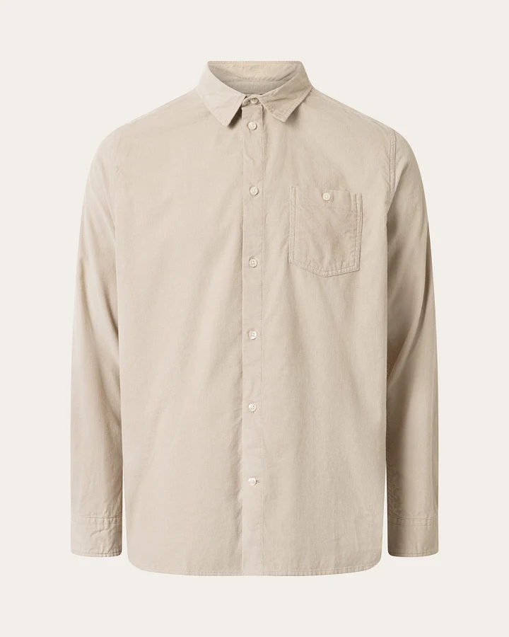 KnowledgeCotton Apparel Herren vegan Hemd Regular Corduroy Light Feather Gray