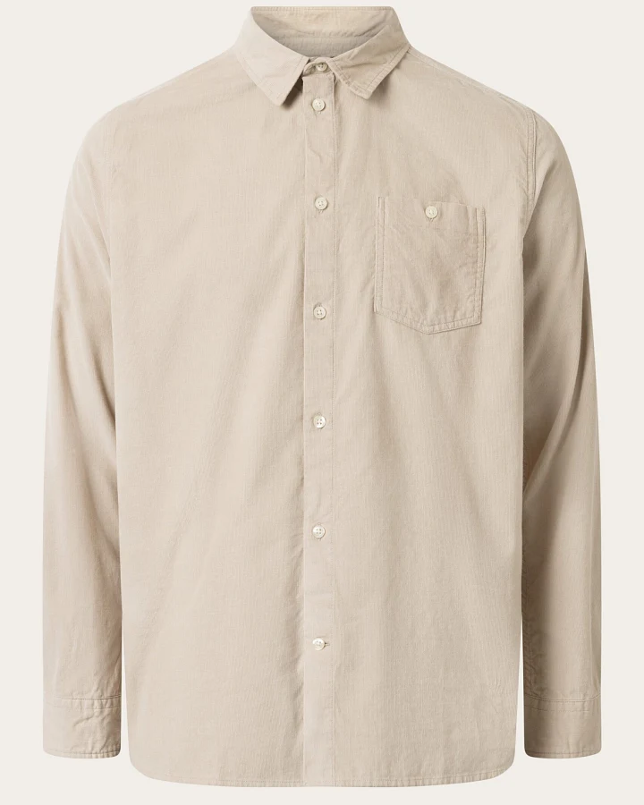 KnowledgeCotton Apparel Herren vegan Hemd Regular Corduroy Light Feather Gray