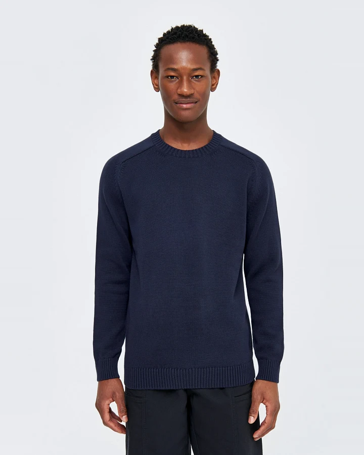 KnowledgeCotton Apparel Herren vegan Strickpullover Einfarbig Rundhalsausschnitt Nachthimmel