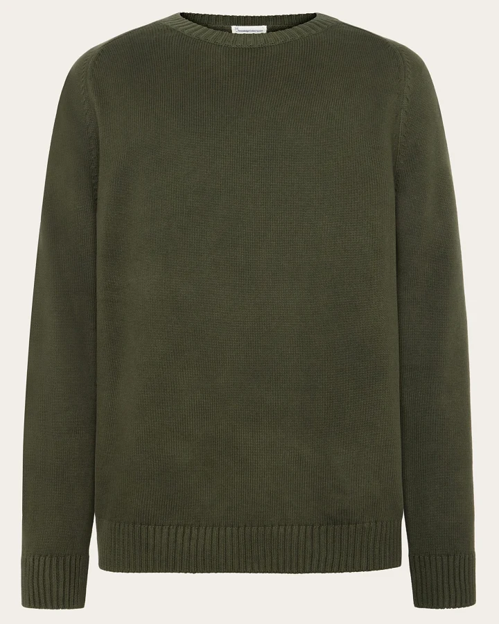KnowledgeCotton Apparel Herren vegan Strickpullover Einfarbig Rundhalsausschnitt Forrest Night Grün