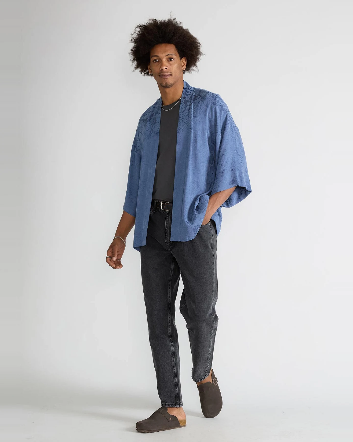 Yahmo Herren vegan Kimono Strickjacke Erich Zen Indigo – Ansicht 2