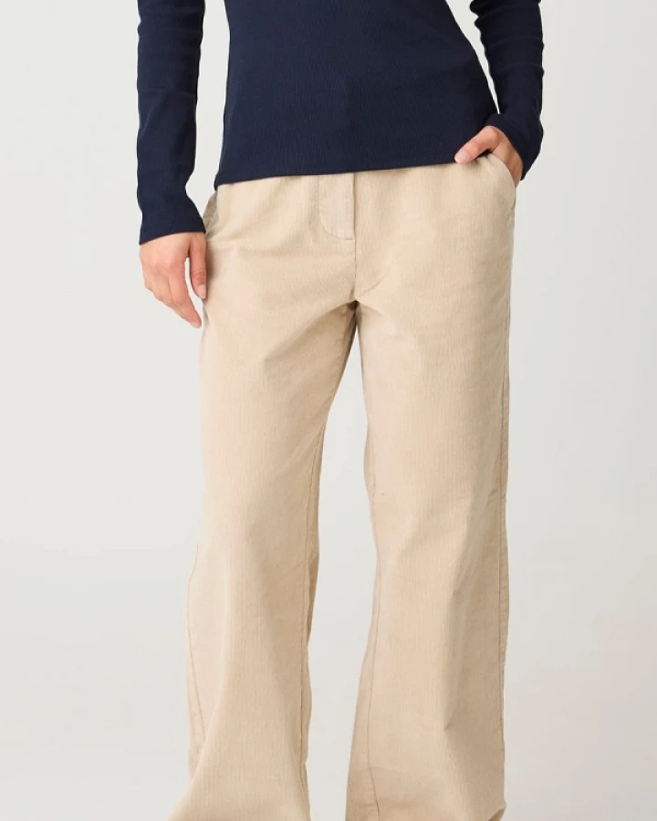 KnowledgeCotton Apparel Damen vegan Hose Bora Wide Cord Hell Federgrau